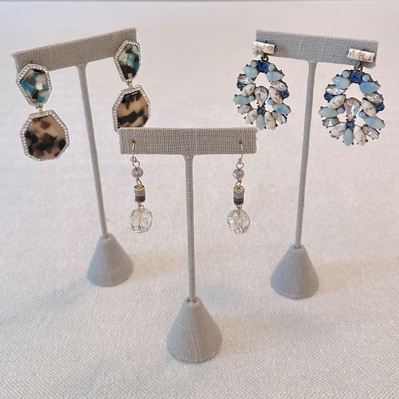 Boho Chic Set of 3 Statement Earrings Tortoise Shell Resin, Glass, Rhinestones - Picture 1 of 13